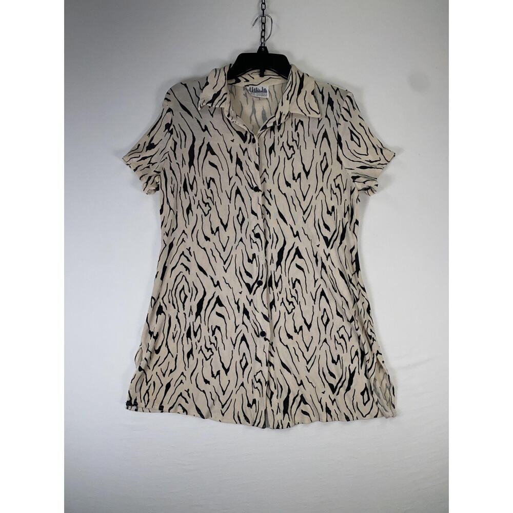 CITI DRESS Shirt Dress Womens 14 Beige Animal Print Short Sleeve Button Front